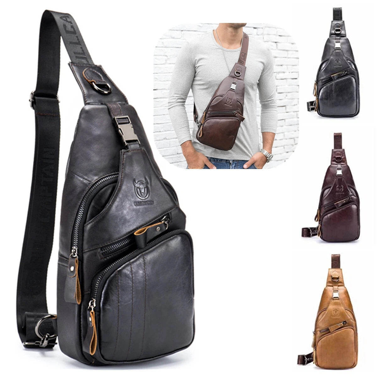 BULLCAPTAIN Leather Retro Chest Bag