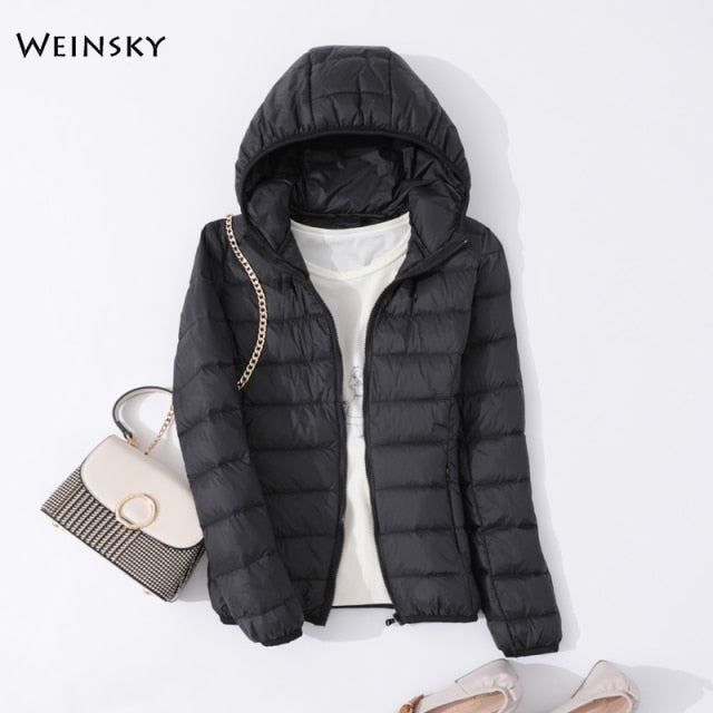 Spring Autumn Women Ultralight Thin Down Jacket White Duck Down Hooded Jackets Warm Winter Coat Parka Female Portable Outwear