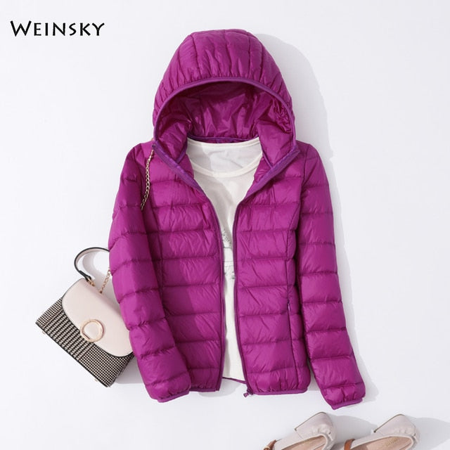 Spring Autumn Women Ultralight Thin Down Jacket White Duck Down Hooded Jackets Warm Winter Coat Parka Female Portable Outwear