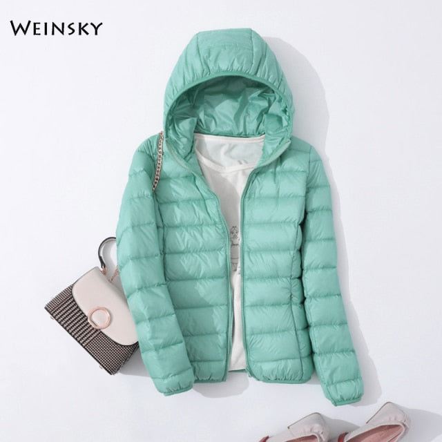 Spring Autumn Women Ultralight Thin Down Jacket White Duck Down Hooded Jackets Warm Winter Coat Parka Female Portable Outwear