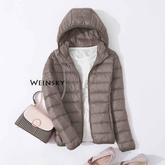 Spring Autumn Women Ultralight Thin Down Jacket White Duck Down Hooded Jackets Warm Winter Coat Parka Female Portable Outwear