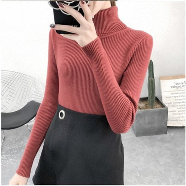 Women Turtleneck Sweaters Autumn Winter Korean Slim Pullover Women Basic Tops Casual Soft Knit Sweater Soft Warm Jumper