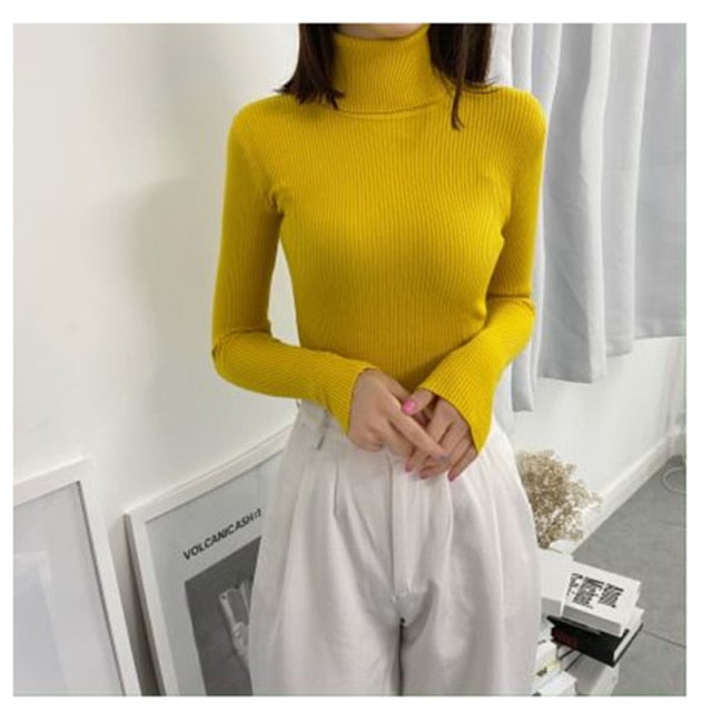 Women Turtleneck Sweaters Autumn Winter Korean Slim Pullover Women Basic Tops Casual Soft Knit Sweater Soft Warm Jumper