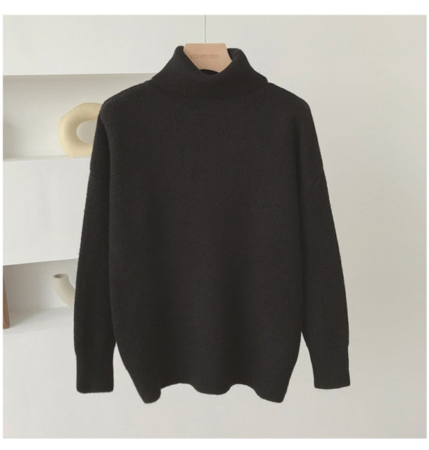 WYWM Turtle Neck Cashmere Sweater Women Korean Style Loose Warm Knitted Pullover 2021 Winter Outwear Lazy Oaf Female Jumpers