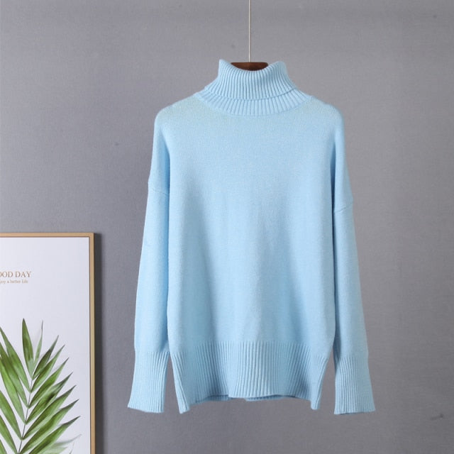 Hirsionsan Turtle Neck Cashmere Winter Sweater Women 2021 Elegant Thick Warm Female Knitted Pullover Loose Basic Knitwear Jumper