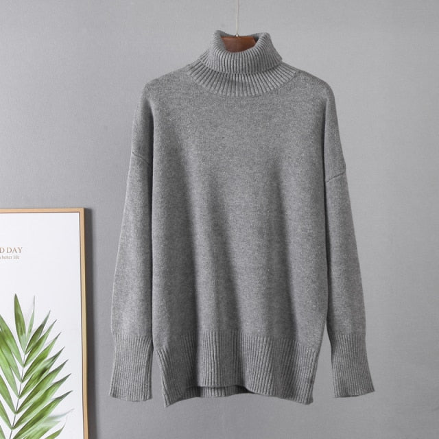 Hirsionsan Turtle Neck Cashmere Winter Sweater Women 2021 Elegant Thick Warm Female Knitted Pullover Loose Basic Knitwear Jumper