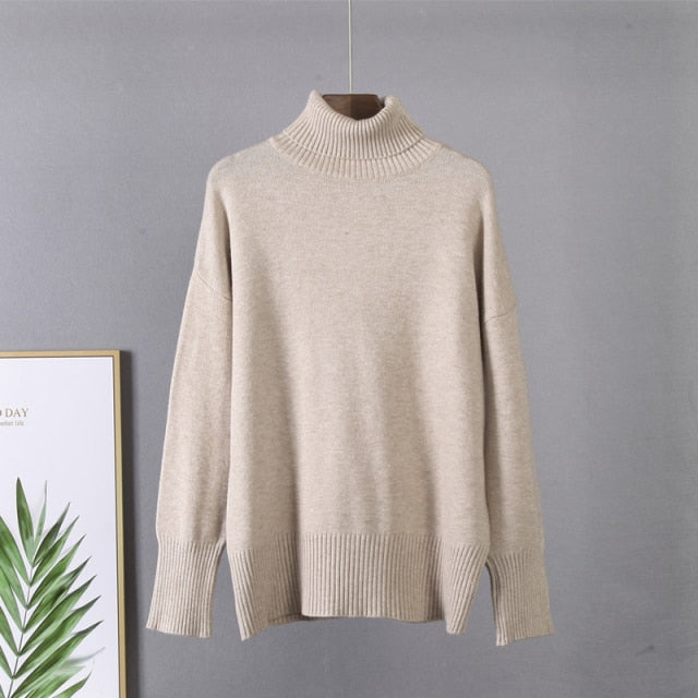 Hirsionsan Turtle Neck Cashmere Winter Sweater Women 2021 Elegant Thick Warm Female Knitted Pullover Loose Basic Knitwear Jumper