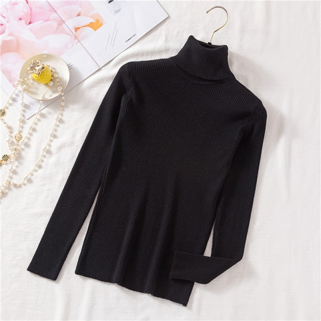 2022 Autumn Winter Vintage Turtleneck Knitted Woman Sweater Korean Y2k Warm Long Sleeve Women&#39;s Sweaters Tops