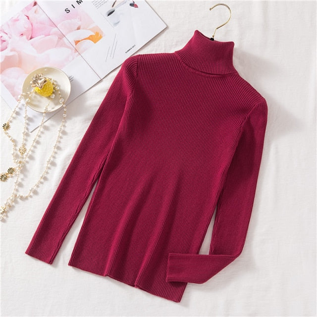 2022 Autumn Winter Vintage Turtleneck Knitted Woman Sweater Korean Y2k Warm Long Sleeve Women&#39;s Sweaters Tops