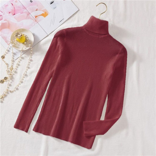 2022 Autumn Winter Vintage Turtleneck Knitted Woman Sweater Korean Y2k Warm Long Sleeve Women&#39;s Sweaters Tops