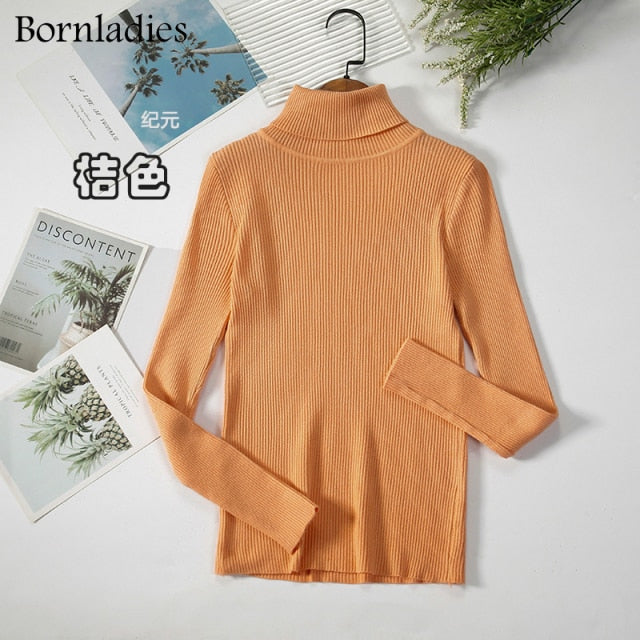 Bornladies 2022 Basic Turtleneck Women Sweaters Autumn Winter Tops Slim Women Pullover Knitted Sweater Jumper Soft Warm Pull