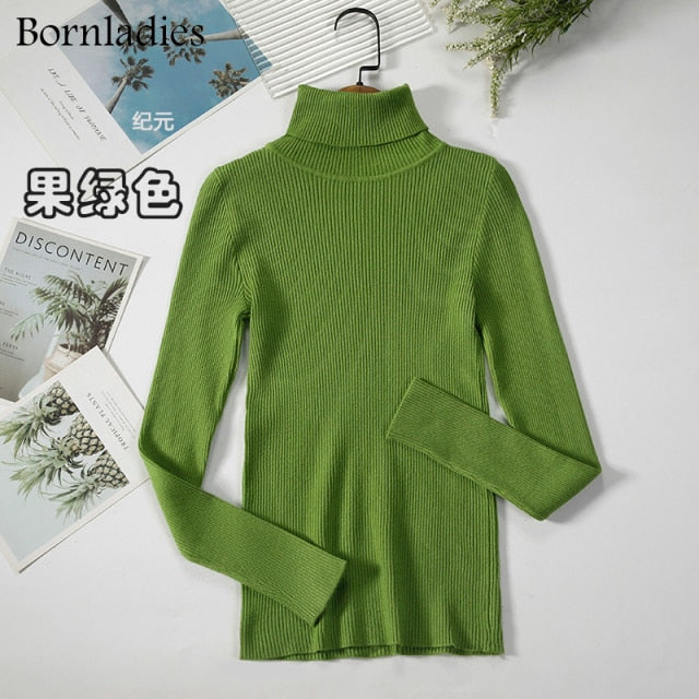 Bornladies 2022 Basic Turtleneck Women Sweaters Autumn Winter Tops Slim Women Pullover Knitted Sweater Jumper Soft Warm Pull