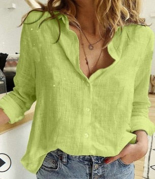 Leisure White Yellow Shirts Button Lapel Cardigan Top Lady Loose Long Sleeve Oversized Shirt Womens Blouses Autumn Blusas Mujer