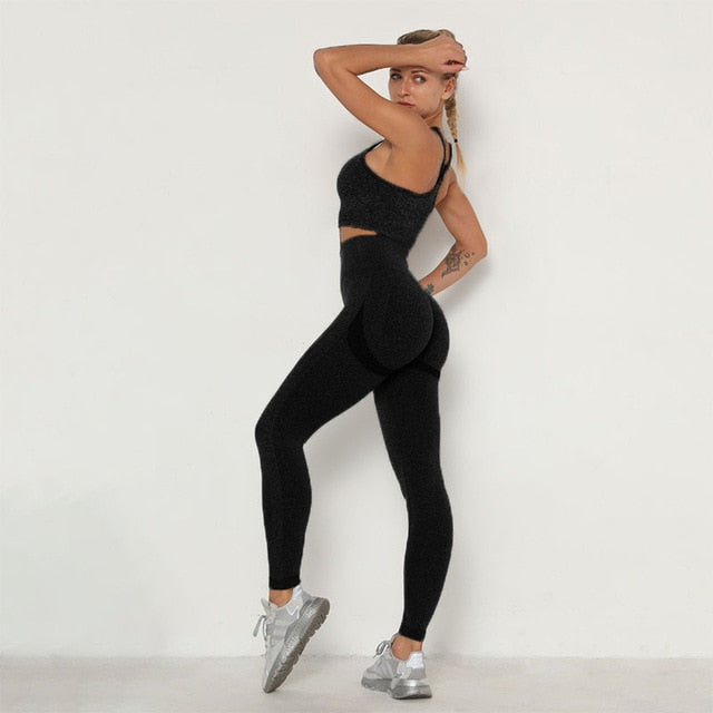 Women&#39;s Sets Skinny Tracksuit Breathable Bra Long Sleeve Top Seamless Outfits High Waist Push Up Leggings Gym Clothes Sport Suit