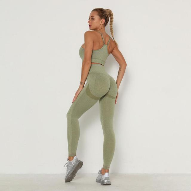 Women&#39;s Sets Skinny Tracksuit Breathable Bra Long Sleeve Top Seamless Outfits High Waist Push Up Leggings Gym Clothes Sport Suit